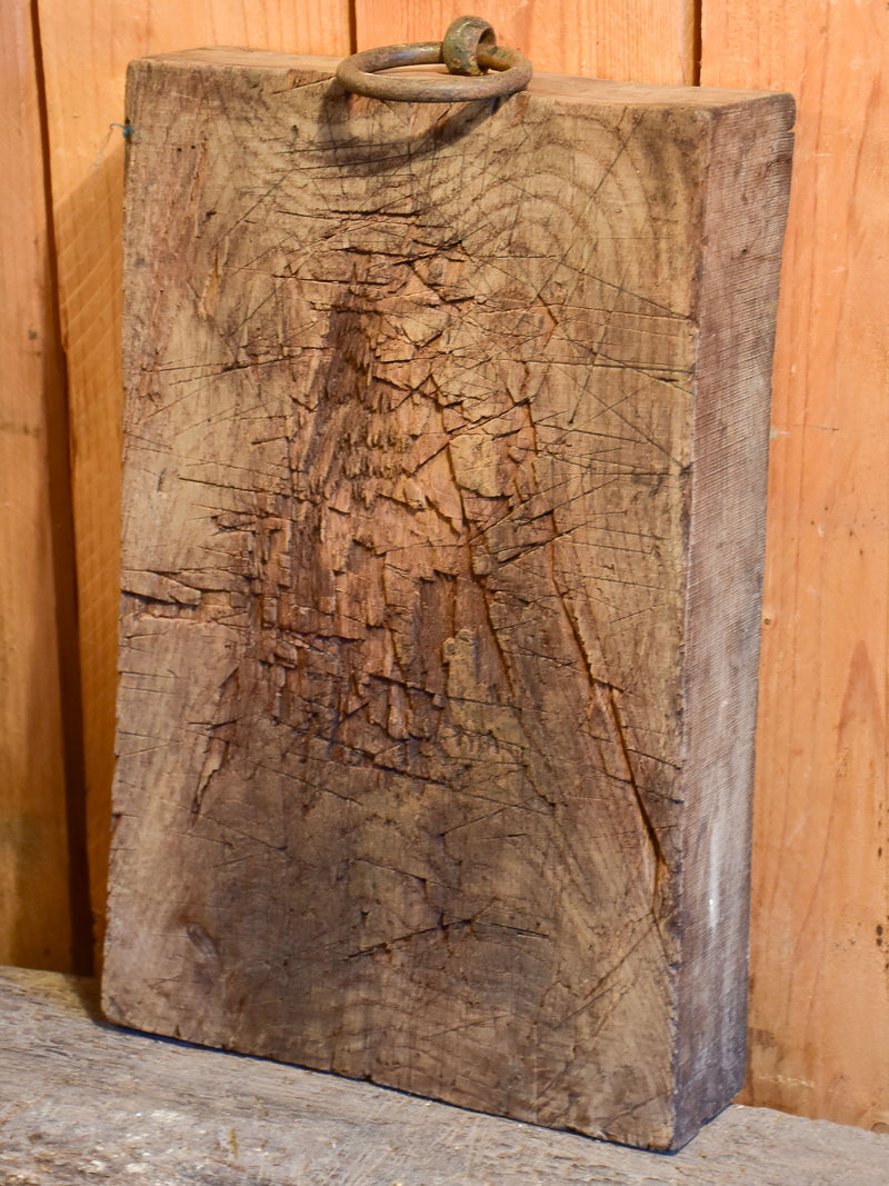 Large chunky French oak cutting board with iron handle