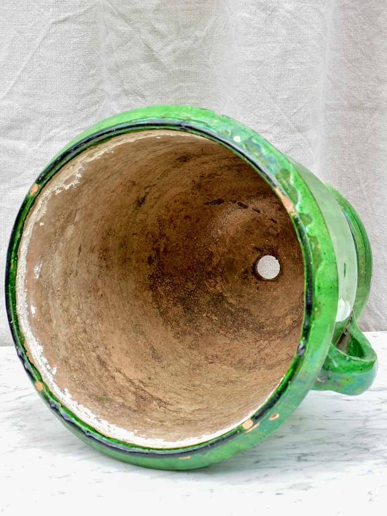 Early 20th Century Castelnaudary planter with green glaze and two handles