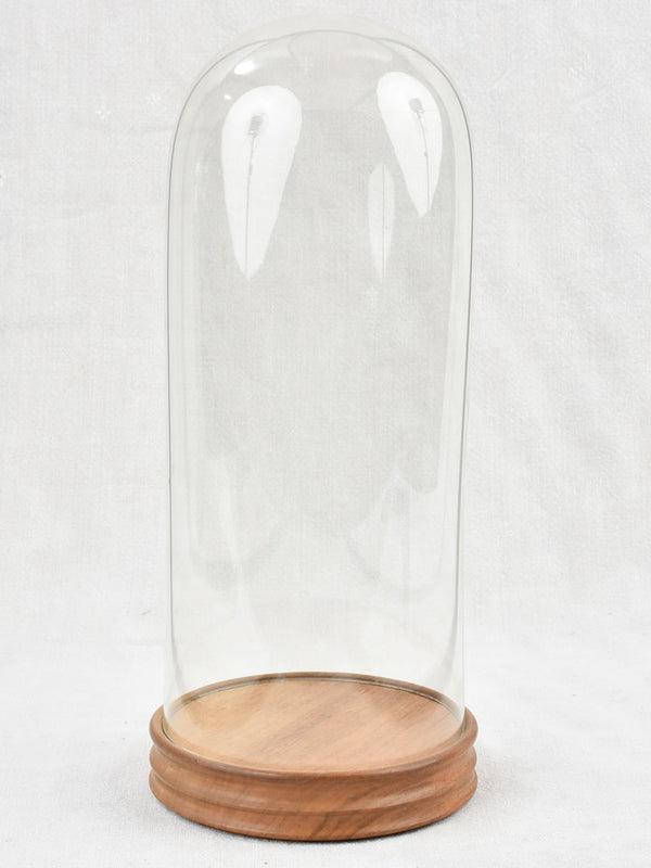 Vintage display glass Dome with brown wooden base - round 15"