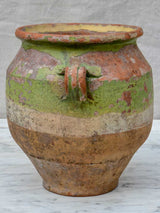 Rustic antique French confit pot with pale green glaze