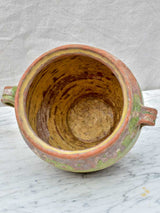 Rustic antique French confit pot with pale green glaze