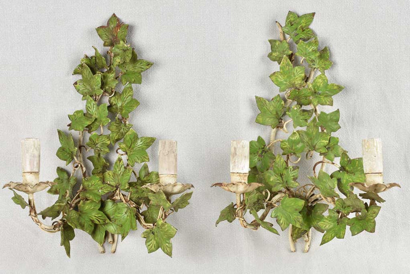 Pretty pair of vintage ivy-leaf wall sconces 15¾"