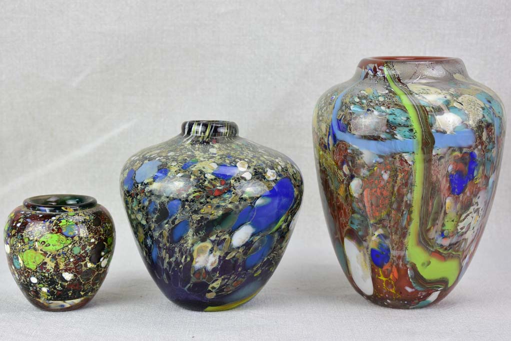 Collection of three Murano glass vases from the 1950's