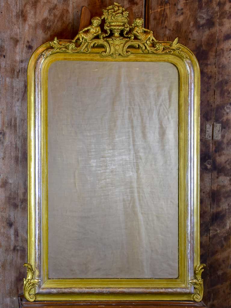 Antique French Louis Philippe mirror with angel crest 28 ¼" x 45 ¾"