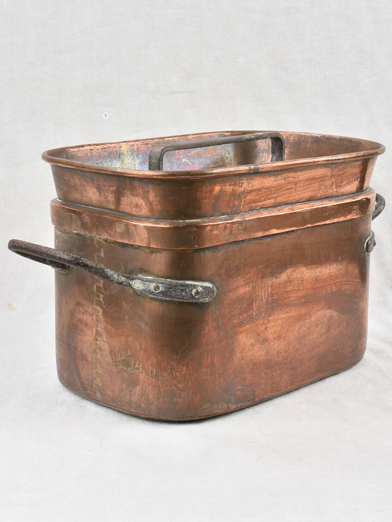 Vintage copper casserole vessel with rivets