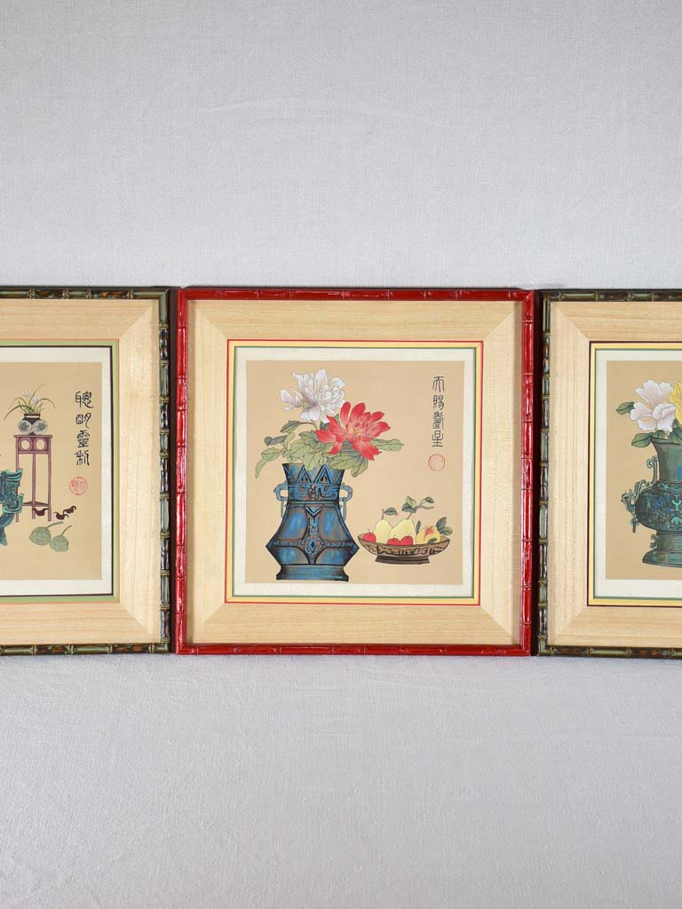 Set of three vintage Japanese still life illustrations 16½" x 17"