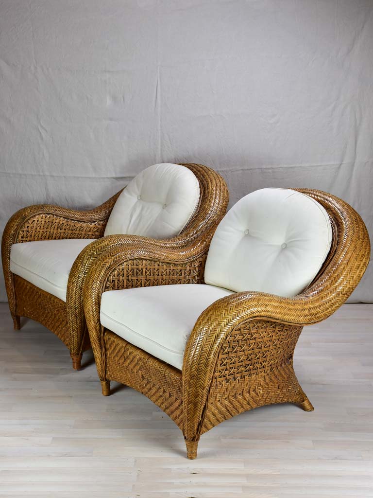 Very large vintage wicker armchairs