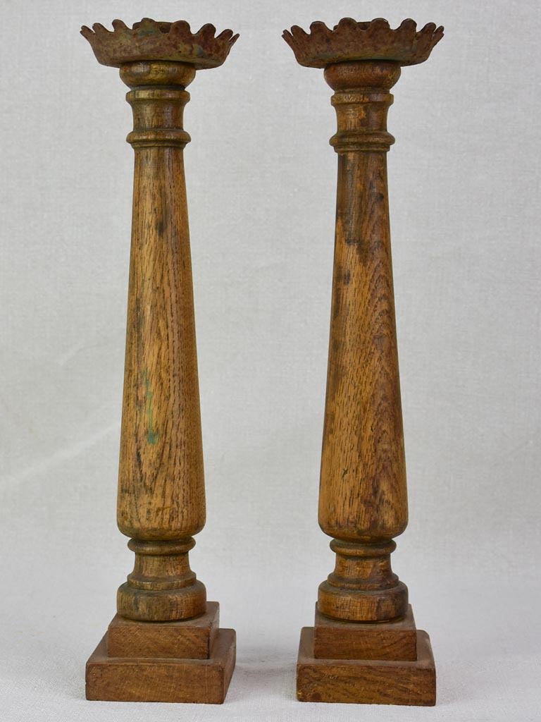 A pair of French candlesticks - wood and iron 15¼"