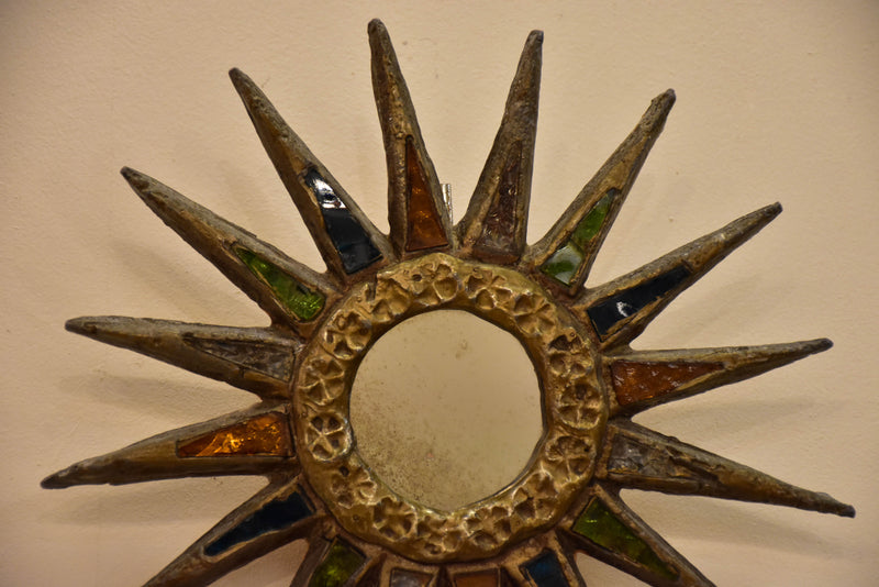 Sunburst mirror (Line Vautrin style) bronze & lead