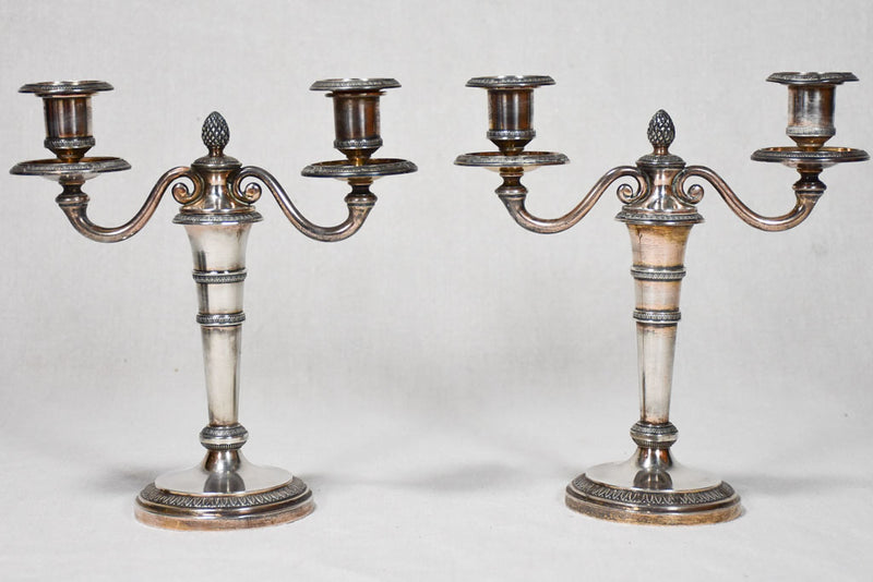 Vintage dual-branch silver candlesticks 1900's