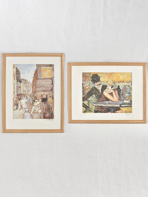 Two vintage lithographs - Paris cafe life. JM Clauzade (1957 - ) 21¼" x 27½"