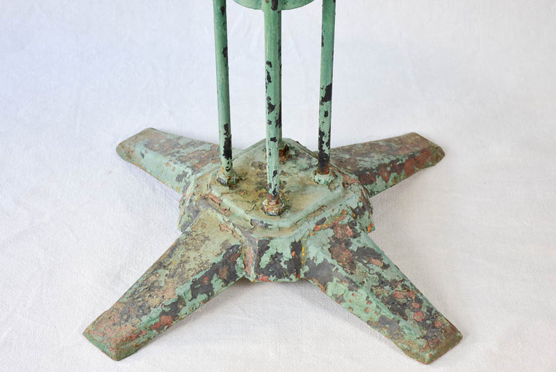 Rustic French garden table with timeworn green patina 31½"