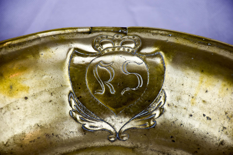 19th century Italian brass washing bowl with RS monogram