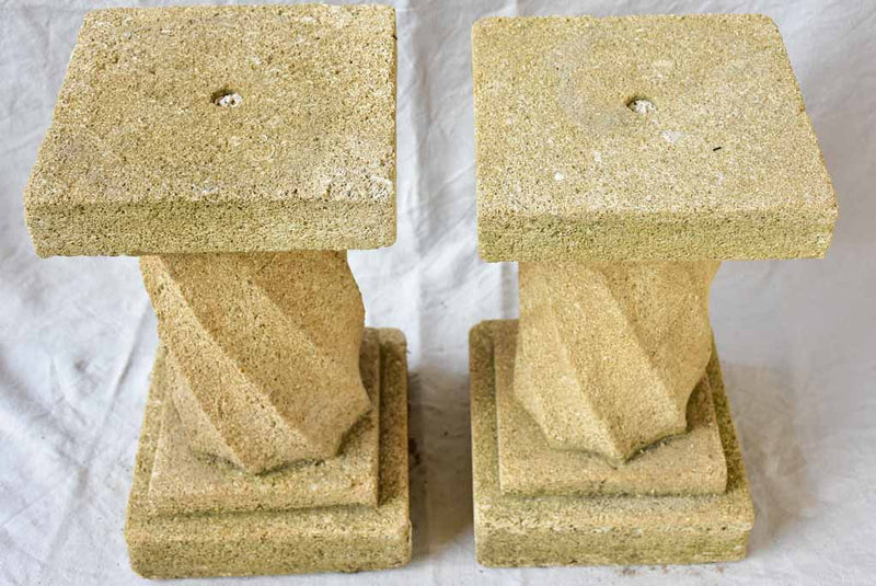 Aged French Stone Pedestal Pair