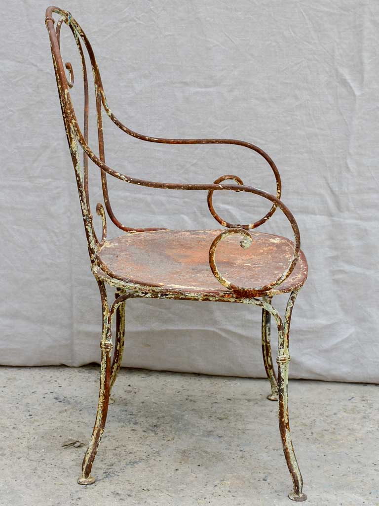 RESERVED LM Antique French garden armchair with heart back and solid seat