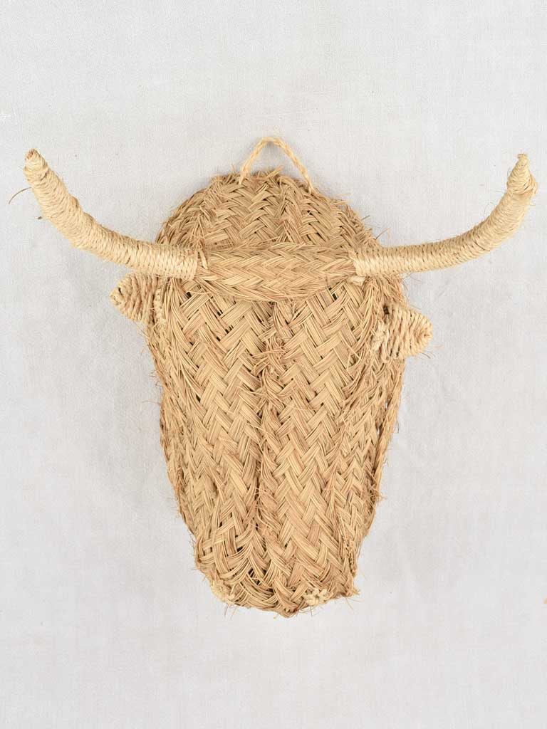 Vintage Spanish wicker sculpture of a bull's head - 9¾"