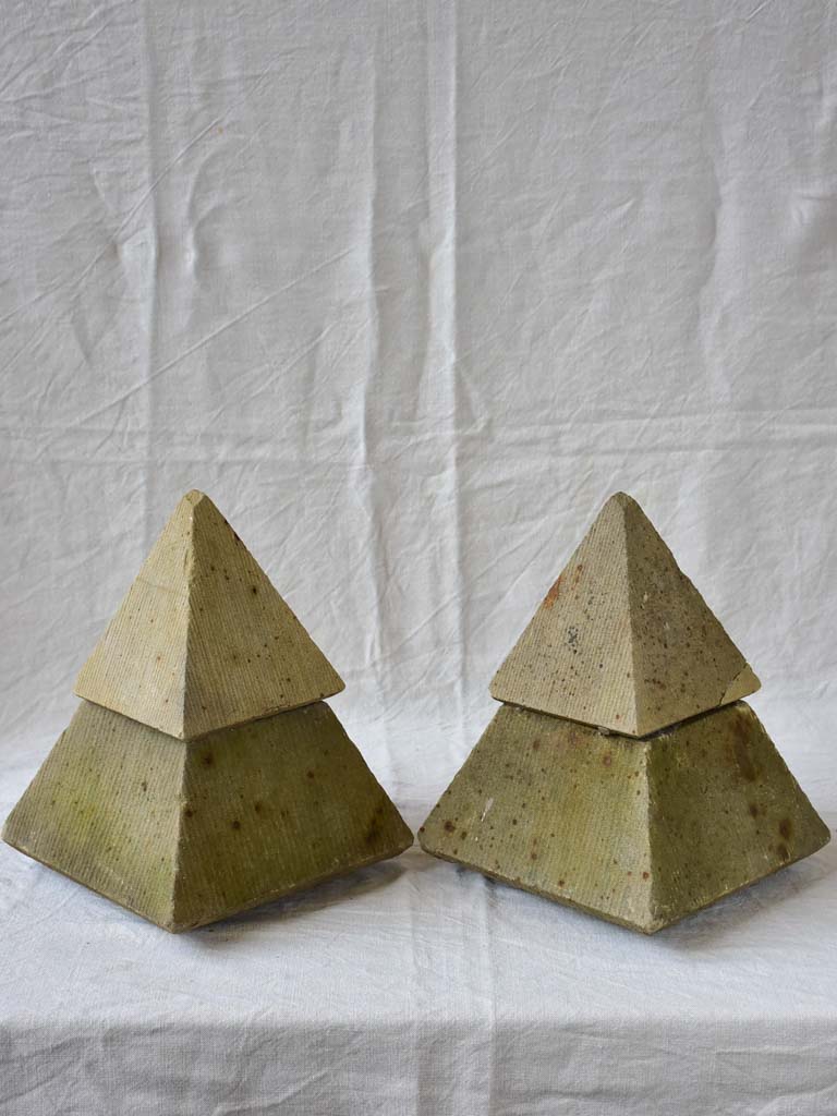 Pair of mid century garden finials - pyramids 15¾