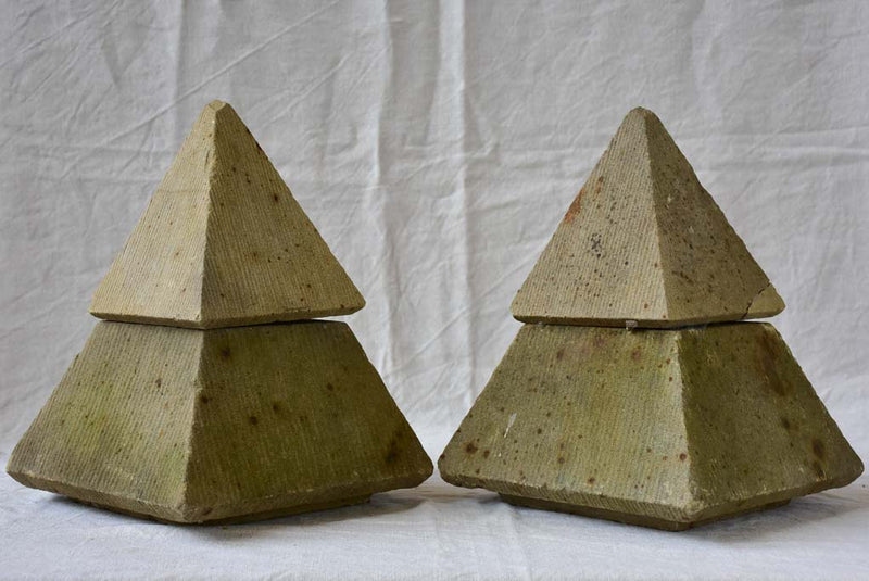 Pair of mid century garden finials - pyramids 15¾"
