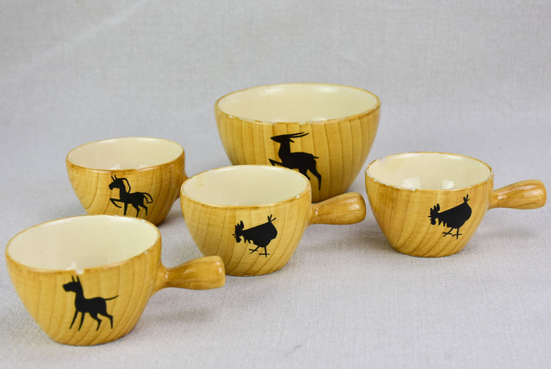 10 piece decorative ceramic set Grandjean Jourdon - faux bois & animal motifs