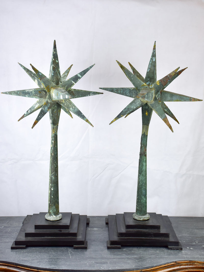 Pair of 19th century sputnik lightning rods mounted on square bases