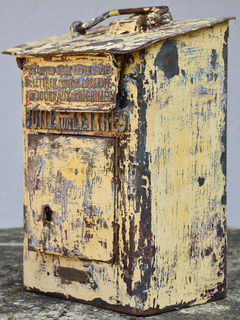 Antique French letter box with yellow patina