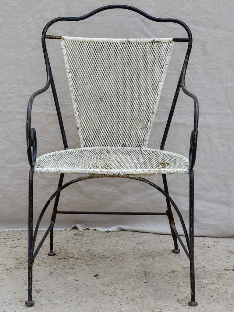 Antique French garden armchair - black and white with metal mesh