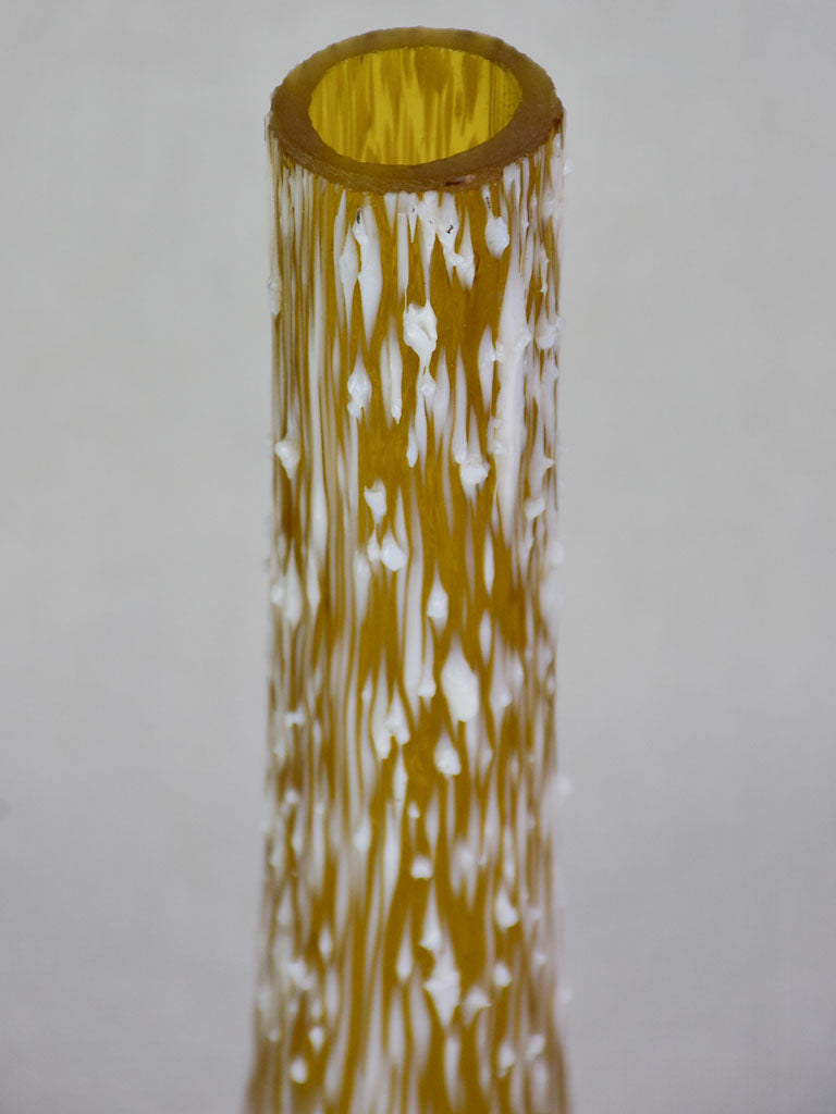Unusual mid-century yellow glass vase with wax effect