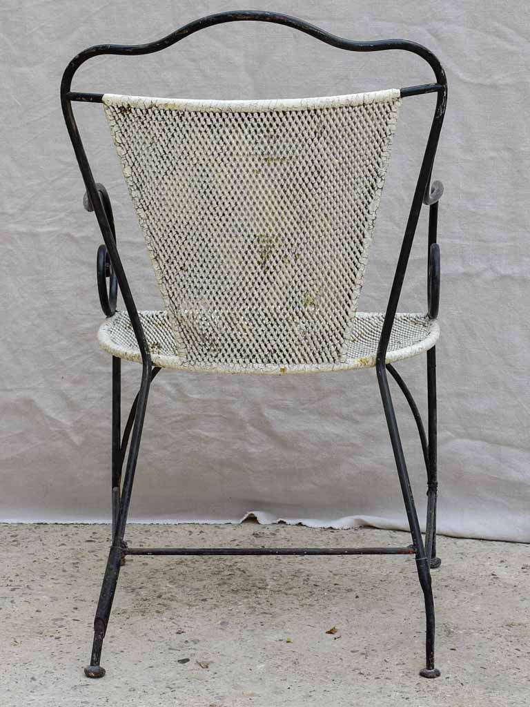 Antique French garden armchair - black and white with metal mesh