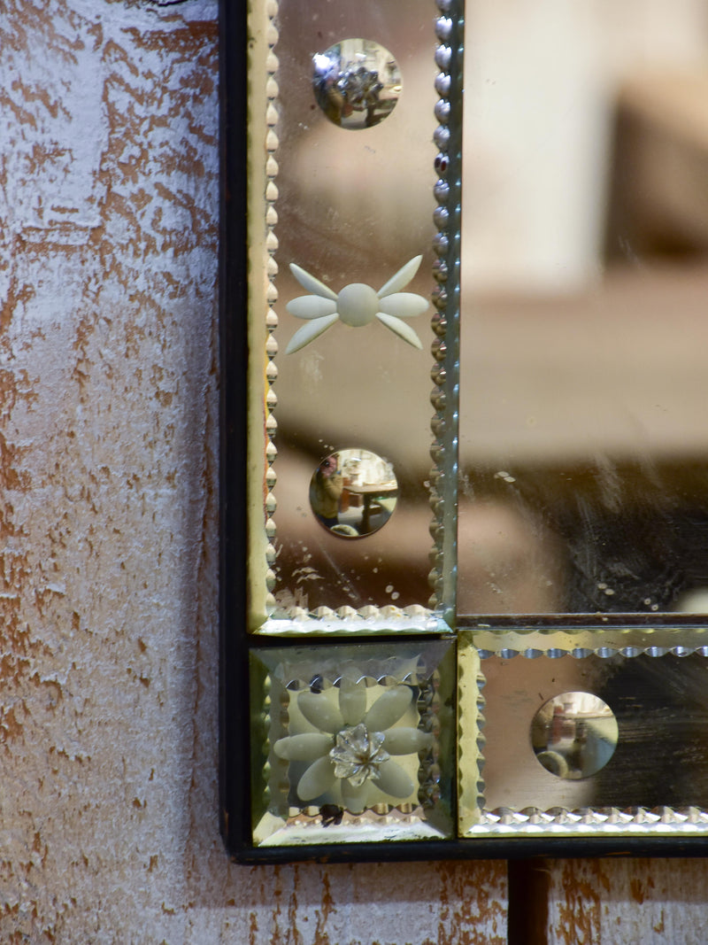 Elaborate Rectangular Venetian Glass Mirror With Etched, Cut And Moulded  Glass Details, Italy Circa 1950.