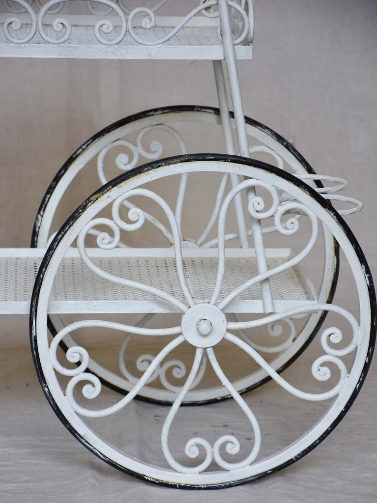 Decorative three tier mid century French bar cart - white