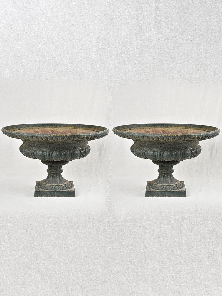 Superb pair of large antique cast iron Medici urns 26"