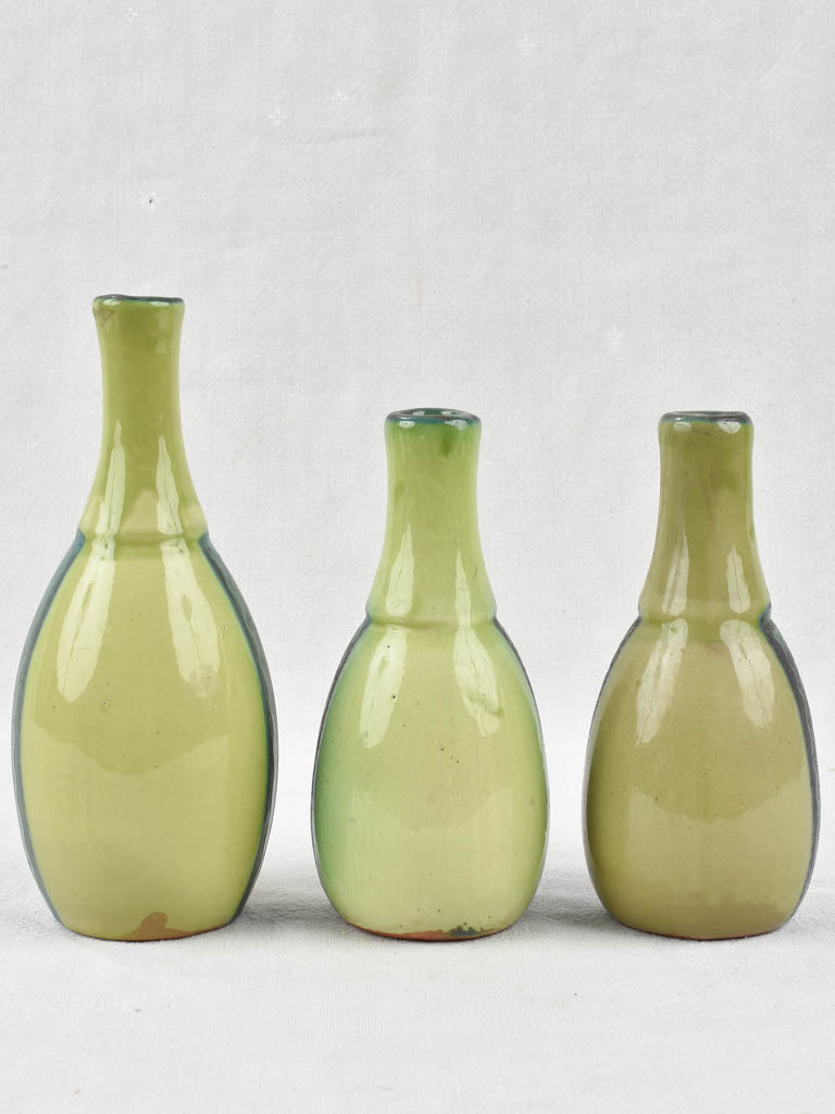 3 Green ceramic vases - celadon green 9½"