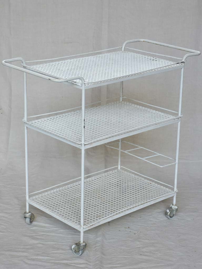 Three tier rectangular mid century French bar cart - white