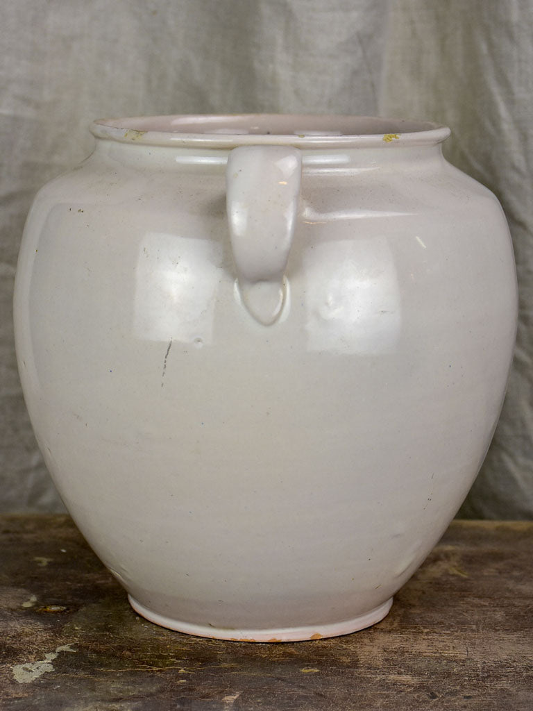 Large antique French preserving pot with white glaze