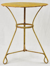 Rustic French garden table yellow / green patina 22"