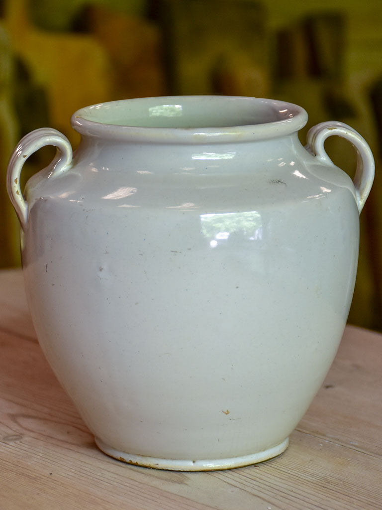 Small antique French preserving pot with white glaze 6¾"