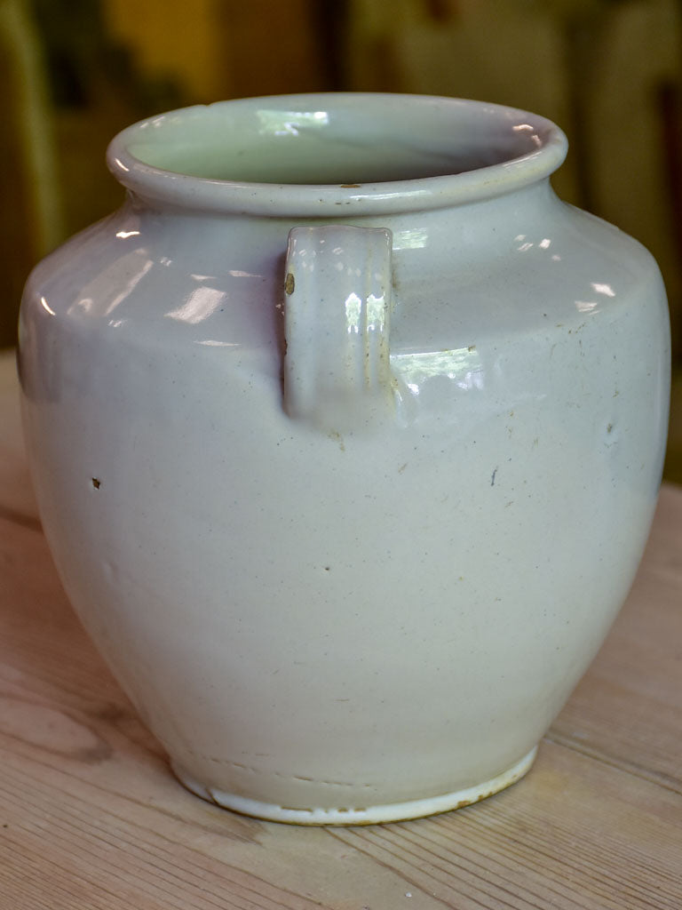 Small antique French preserving pot with white glaze 6¾"