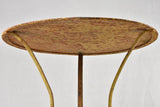 Rustic French garden table yellow / green patina 22"