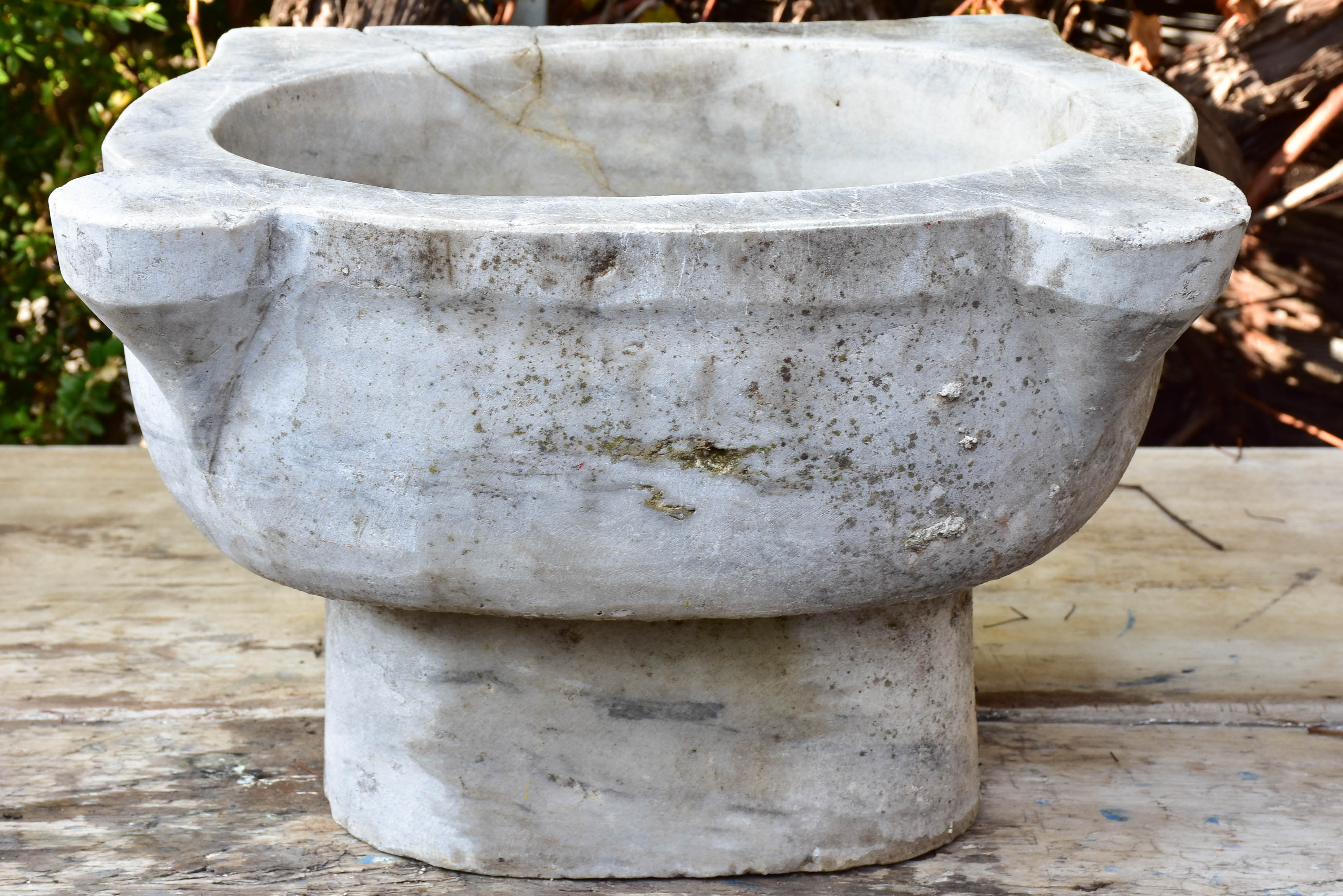 Antique Italian grey marble baptismal font