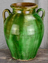 Antique French terracotta olive jar with green glaze
