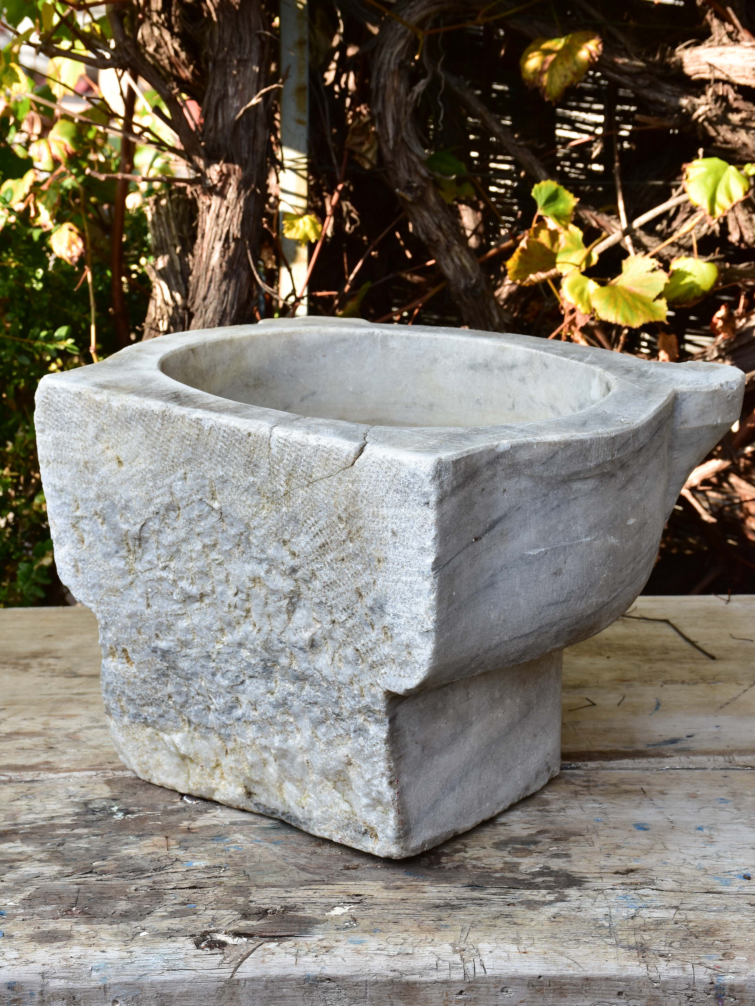 Antique Italian grey marble baptismal font