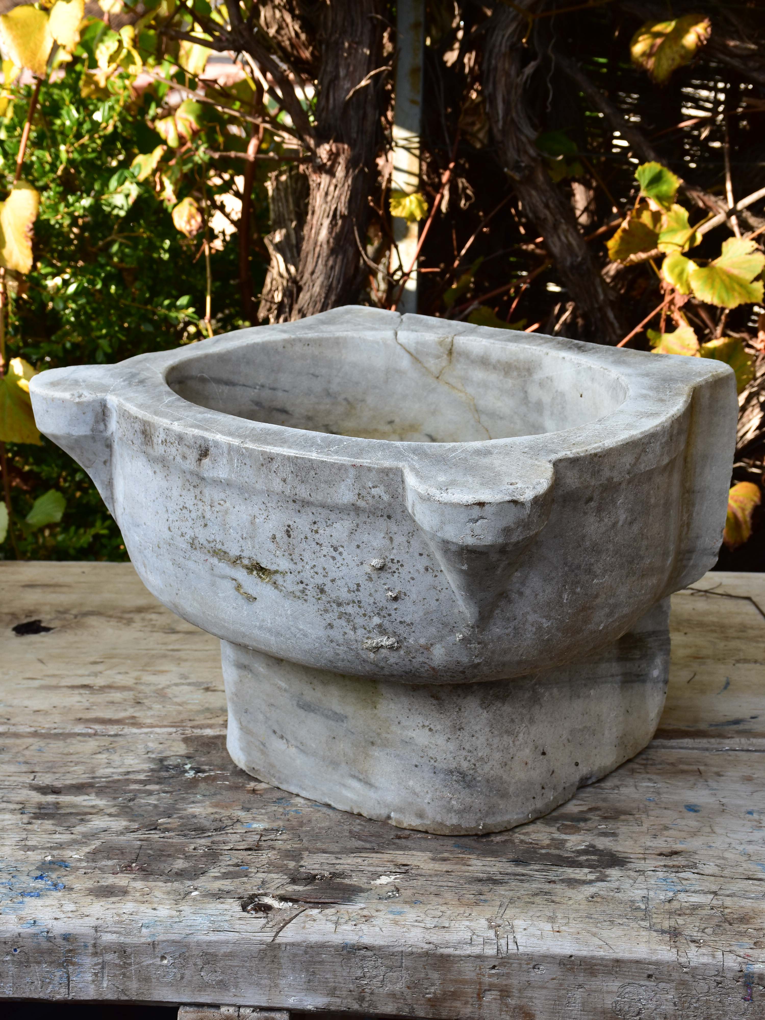 Antique Italian grey marble baptismal font
