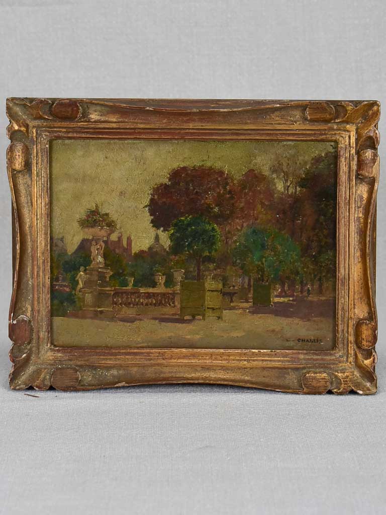 Very small landscape painting of gardens in Chablis 7" x 9"