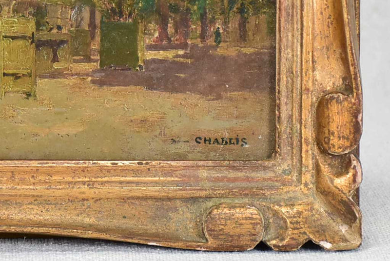 Very small landscape painting of gardens in Chablis 7" x 9"