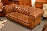 Original 1960's Chesterfield three seat sofa with brown leather