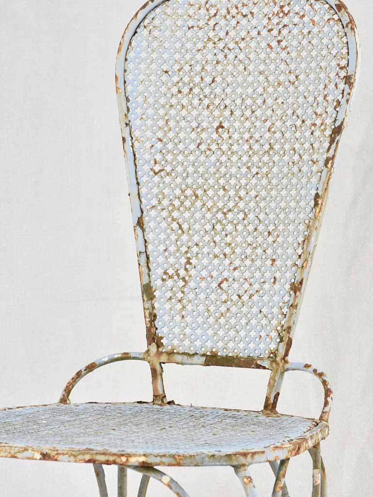 Set of six 1950s perforated garden chairs with lavender blue patina