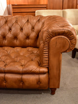 Original 1960's Chesterfield three seat sofa with brown leather