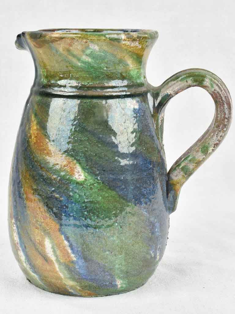 Vintage Blue Ceramic Glazed Pouring Pitcher Made In Italy 7