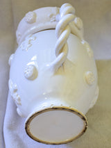1960's Émile Tessier white ceramic pitcher with fleur de lys