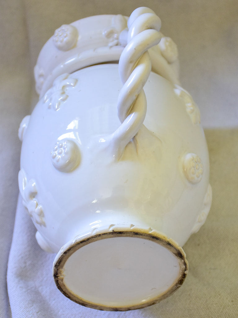 1960's Émile Tessier white ceramic pitcher with fleur de lys